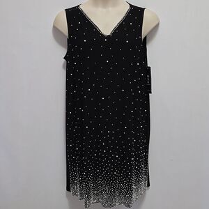 MSK Beaded Faux Pearl Stretch Black Holiday Party Dress Size 1X NYE